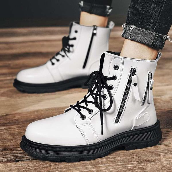 

boots women leather winter ankle casual ladies fashion shoes white botas mujer lace up combat boot, Black