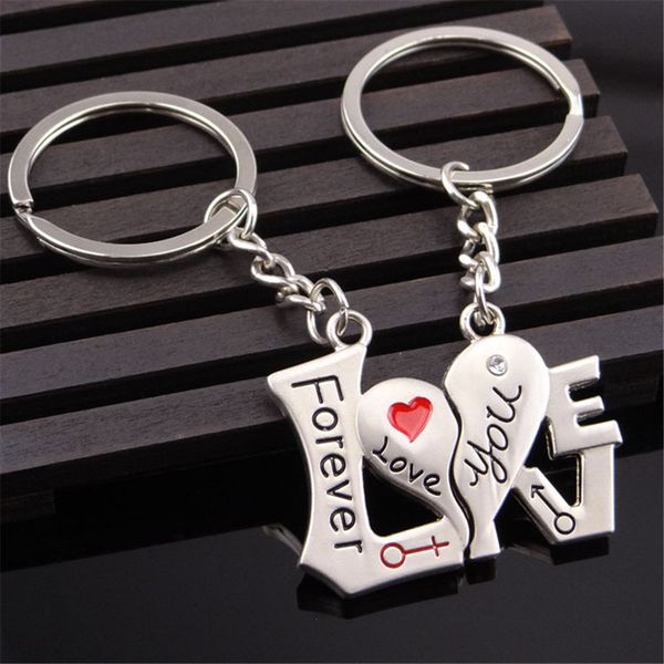 

1 pair couple heart-shaped keychain keyring love you forever key ring valentine's day romantic gift, Silver