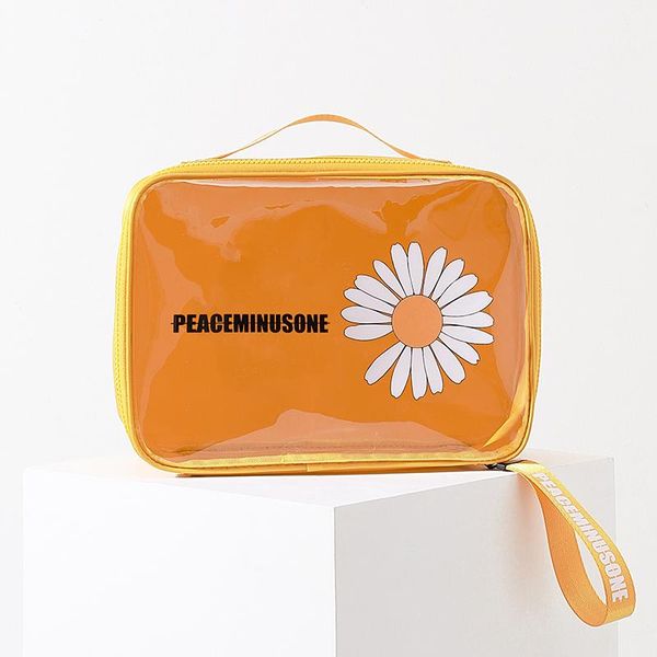 

cute clear makeup organizer women wash travel transparent cosmetic case waterproof portable daisy toiletry bag fashion handbags bags & cases