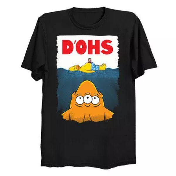 

d'ohs blinky hormer cartoon jaws steven spieberg movie parody funny black tshirt, White;black