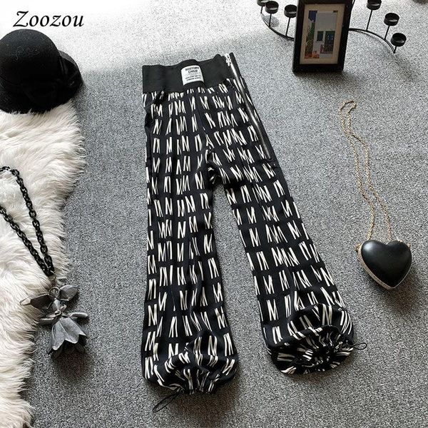 

women's pants & capris women casual baggy zipper elastic waist long bloomers wide leg letter print loose tie feet trousers fashion, Black;white