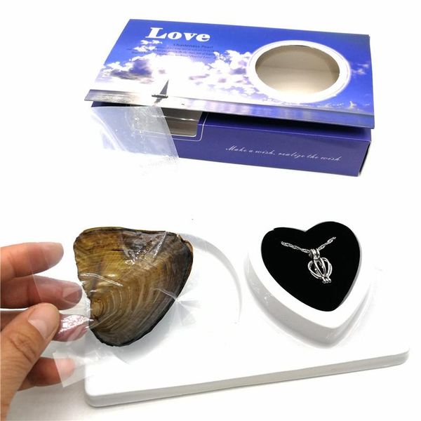 

gift wrap valentine's day natural oyster wish pearl pendant necklace box charm women jewelry clam necklaces package #7