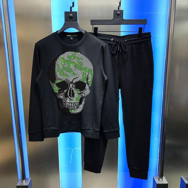 

men's tracksuits domineering street design pants + tracksuit sets thickened sweatshirt brand skull pattern, Gray