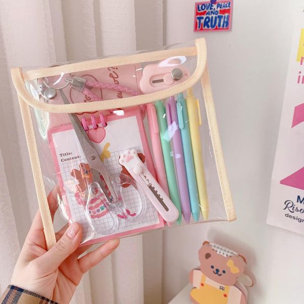 

pencil bags kawaii pvc case bag girls portable cosmetic waterproof transparent stationery storage student gift pouch