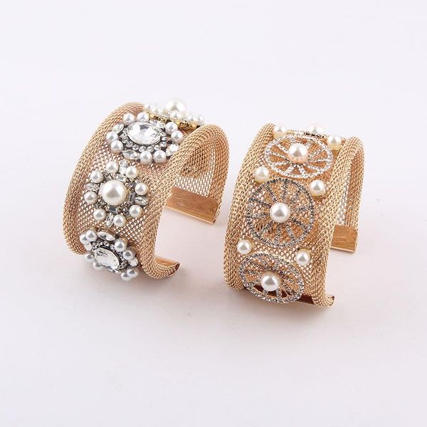 

bangle fashion light luxury metal mesh pearl inlaid rhinestone bracelet ladies personalized party travel gift 952, Black