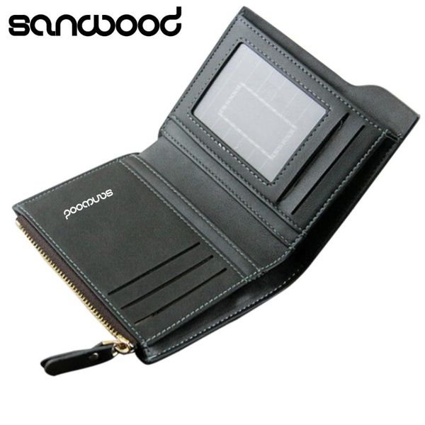 

wallets men short vertical faux leather zipper wallet bifold card money clutch multi-slot thin with coin bag, Red;black