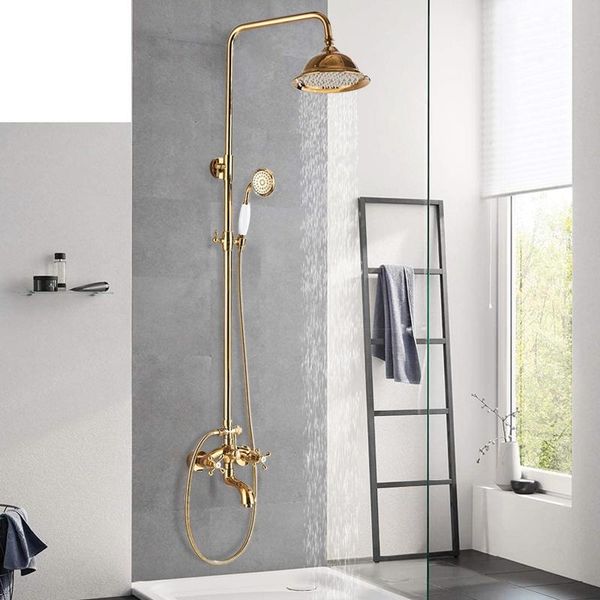 

gold shower faucets set rainfall bathroom wall mount system swivel tub spout bath mixer faucet kit sets