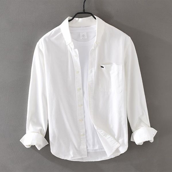

spring fall fashion long sleeve solid color crown embroidery chic shirts men business casual blushed pure cotton blouse male men's, White;black