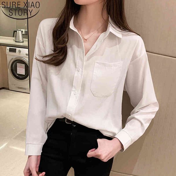 

autumn shirts blouses blusas mujer de moda office lady polo collar fashion women loose korean clothing 10614 210417, White