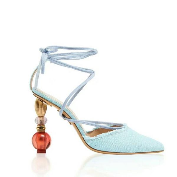 

women's pointed toe strange heel ankle strap high heels cross leather sandals shoes a58, Black