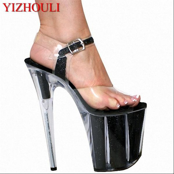 

dress shoes shiny 20cm super high-heeled platform crystal 8 inch high heel fashion model sandals fetish, Black