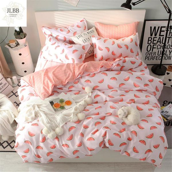 

bedding sets home textile single twin  girls teen set watermelon pink white duvet cover pillowcase sheet bed linens bedclothes