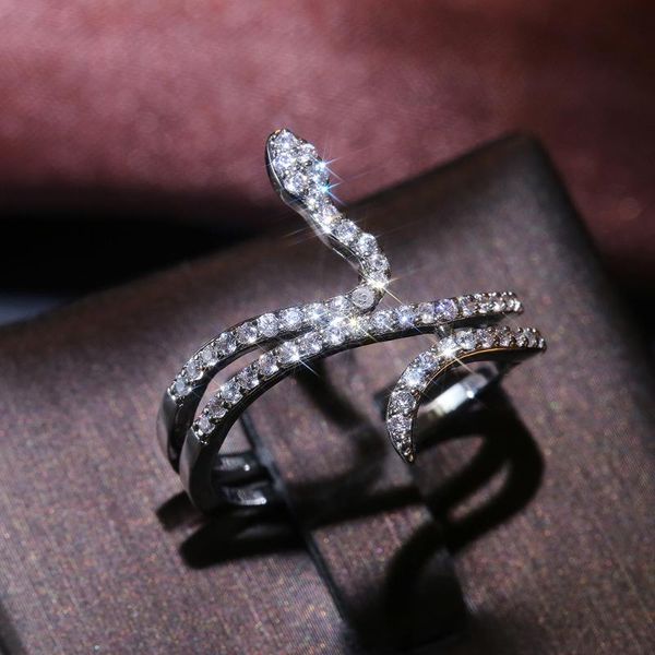 

cluster rings huitan delicate twine snake women ring silver color micro paved cz stone funny dancing party cool daily accessories fashion, Golden;silver