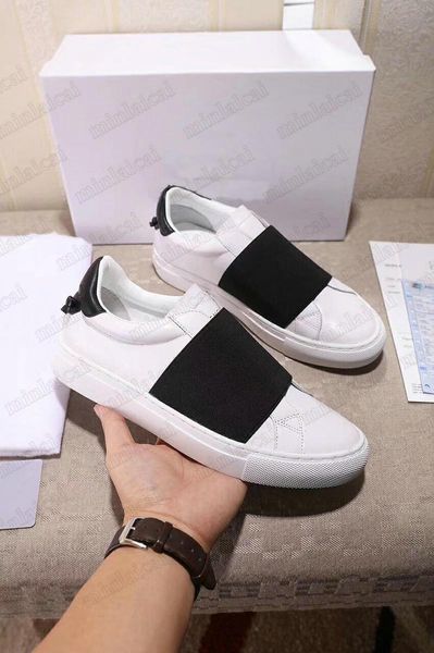 

designer urban street shoes white leather sneaker trainers men fabric stretch slip-on sneakers with elasticated straps emblazoned brand grap, Black