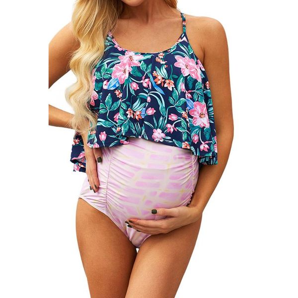 

women's swimwear 2021 plus size floral split triangle two piece maternity swimsuit sexy, White;black