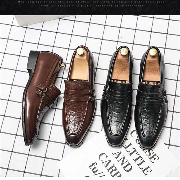 

extra large size men's leather shoes embossed lazy loafers 38-48, Black
