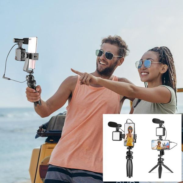 

flash heads smartphone camera video vlogging microphone kit led light phone holder tripod portable handheld stabilizer for youtube tiktok