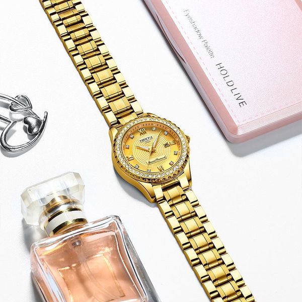 

wristwatches nibosi waterproof gold quartz watch fashion diamond women's watches stainless steel date for women 2357, Slivery;brown