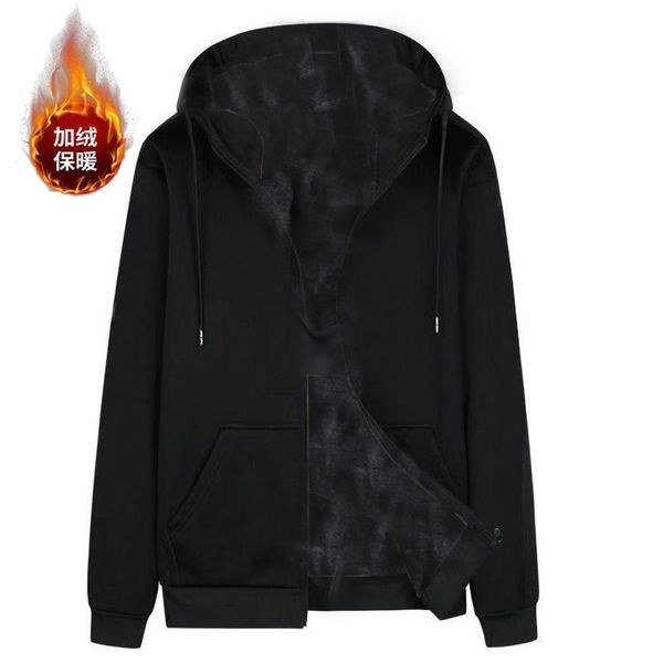 

velvet casual zipper hoodie sweater men's sports jacket, Black