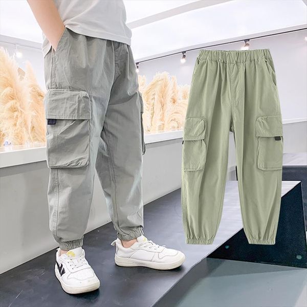 

summer cargo pants for kids boys pure color cool trousers pocket loose sport running teens 5 14 years, Blue