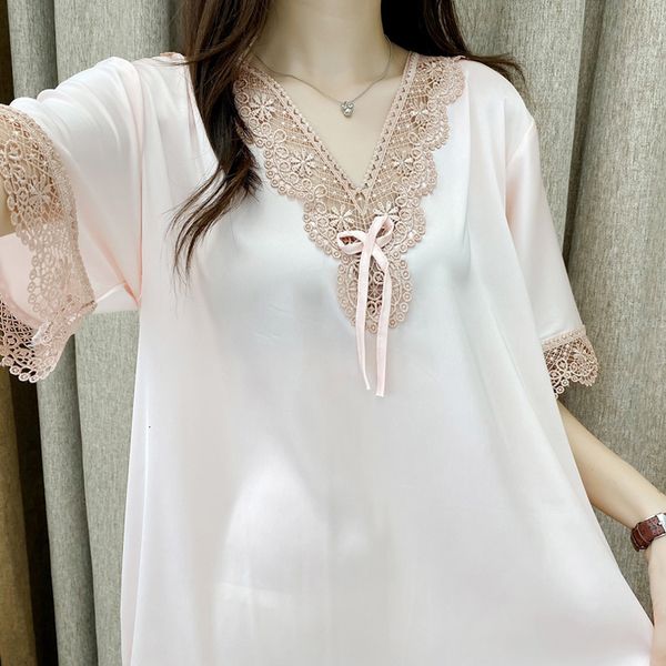 

ice silk nightdress lace princess long cool like pajamas solid color summer home clothes, Black;red
