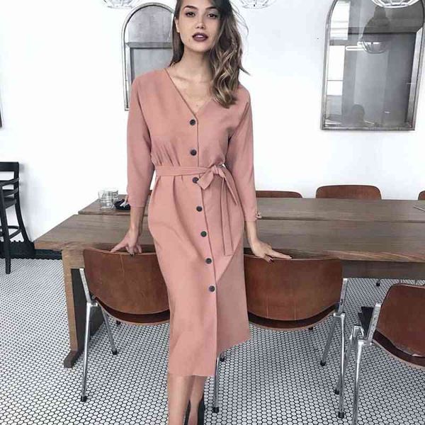 

casual dresses 2021 spring summer fashion elegant belt v-neck single-breasted women office work party pink black female es f7qj, Black;gray