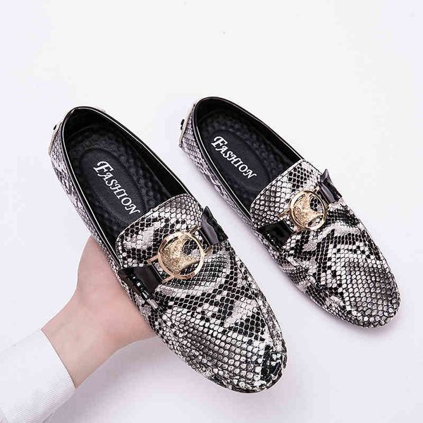 

dress shoes big size men loafers leather moccasin snake skin style footwear slip on flat driving boat classical male gommino zapat, Black