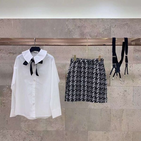 

dresses ch designer brand skirt suit white shirt female spring french bow tie chiffon long sleeve two piece dress