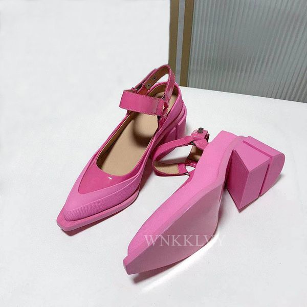 

70% off wholesale sandals flip-flops spring autumn runway ankle strap high heels women pointed toe patent leather simple ladies casual party, Black