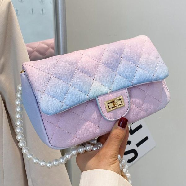 

cross body 2021 trendy summer pearl chain bag fashion rhombic temperament western style gradient small square shoulder messenger