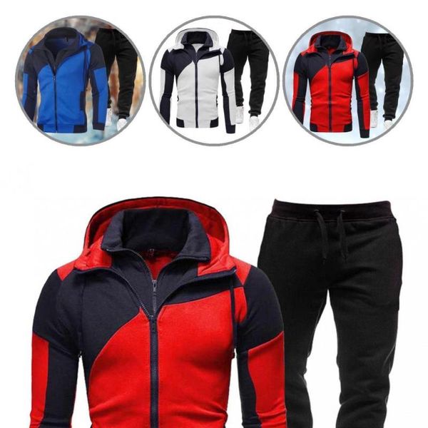 

men's tracksuits outfit pockets zipper sweatshirts ankle tied pants set breathable sweatshirt long sleeve for office, Gray