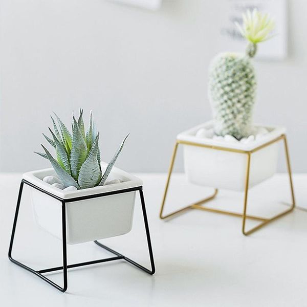 

nordic minimalist ceramic flower pots art potted succulent plant with iron metal shelf home deskdecor fairy garden planters &