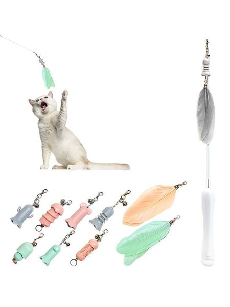 

cat toys feather toy pet kitten interactive wand with bells play retractable