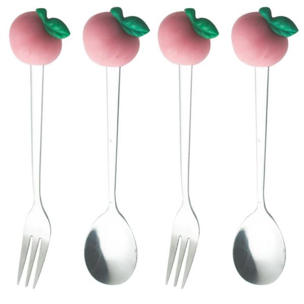 

forks 4pcs stainless steel fork spoon lovely eating tools fruit pattern tableware