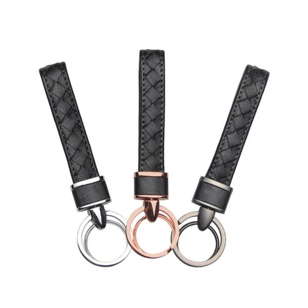 

keychains car keychain keyrings for ford focus 2 3 fiesta 7 metal double rings gentleman business hand woven leather key chains, Silver