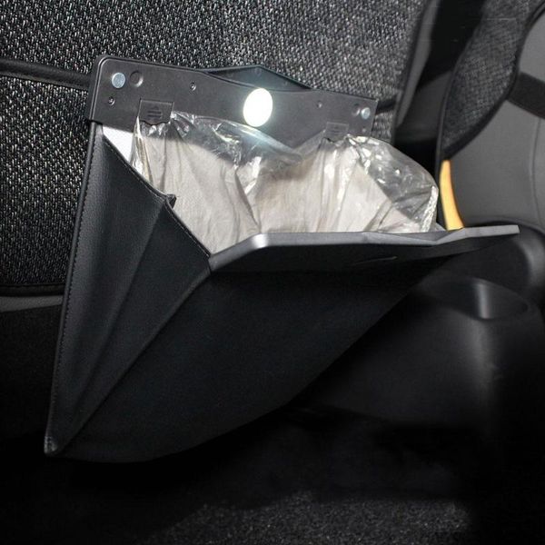 

car organizer auto seat back hanging led trash can garbage holder storage bag