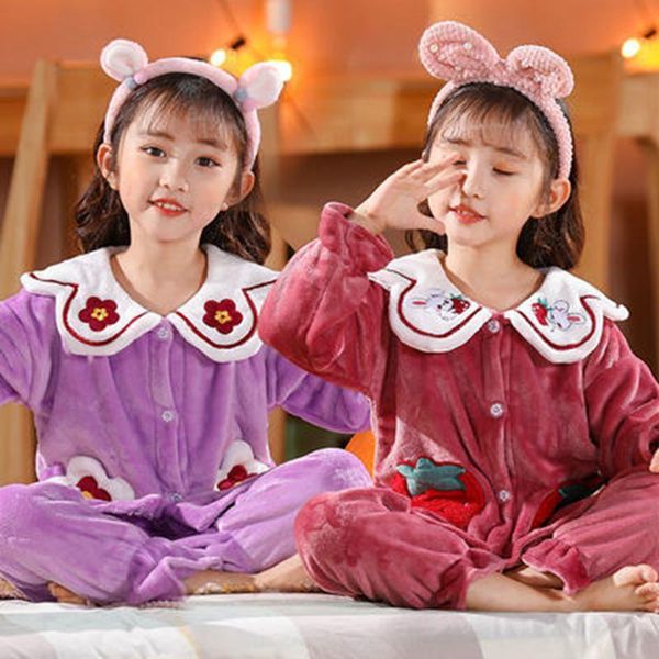 

pajamas 2021 autumn winter flannel kids girl boy sleepwear set grils clothes princess lace coral fleece children's pyjamas, Blue;red