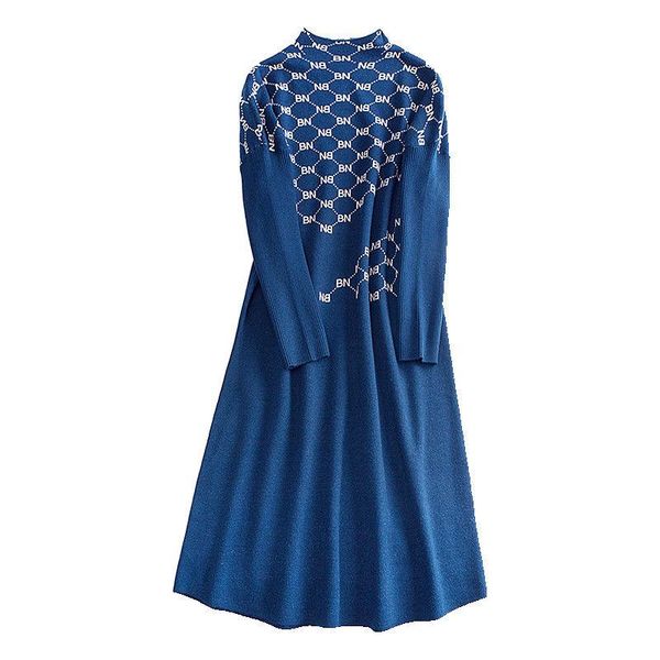 

plus size dresses knitted sweater dress for women autumn 2021 casual letters print tutleneck pullover 5xl 4xl 3xl big clothing, Black