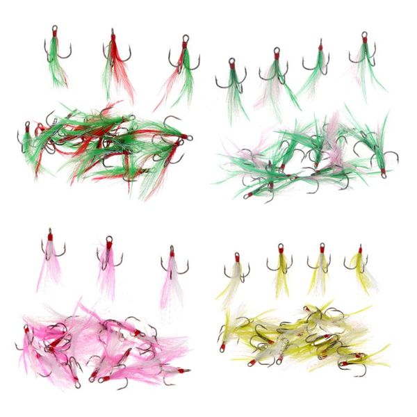 

fishing hooks 20pcs durable feather design treble barbed squid tying lures baits accessories