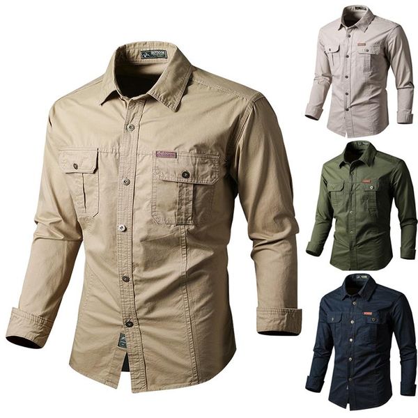 

men's casual shirts 2021 brand men shirt tactical autumn fishing army military long sleeve outdoor work cargo cotton, White;black