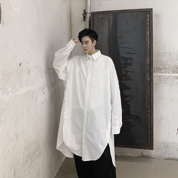 

men's casual shirts autumn yamamoto style dark side slit shirt long sleeve design sense of minority japanese hairdresser medium, White;black