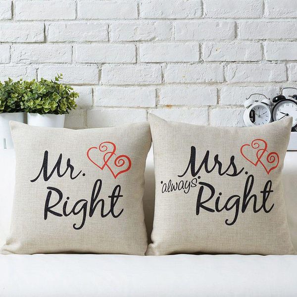 

cushion/decorative pillow "mr right mrs always right" wedding gifts linen cushion square home decor sofa cushions