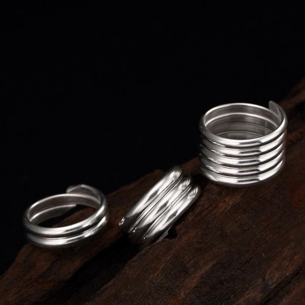 

cluster rings 925 sterling silver for women retro personality simplicity multi turn adjustable ring, Golden;silver