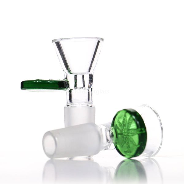 Glass Bong Bowl 14mm e 18mm narguillahs verde cinza claro claro com folhas tigelas masculinas para tubulação de água