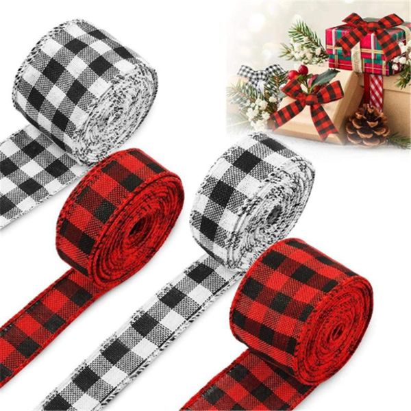 

christmas decorations navidad 2022 year home decoration 2m 6m black and white plaid ribbon tree merry xmas