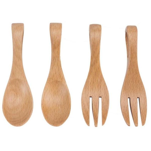 

spoons wood kids fork suits babies learn consisting handmade tableware thick round hand solid friendly f20213889