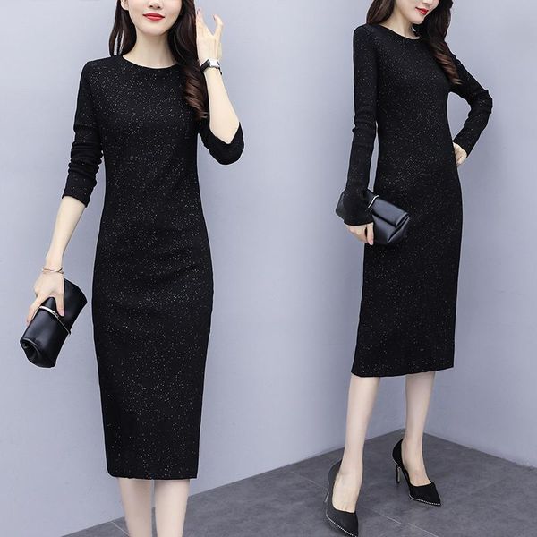 

casual dresses make big yards dress fat mm fertilizer increased the fashion show thin bronzing qiu dong render, Black;gray