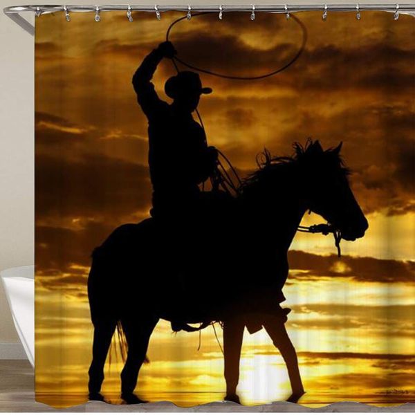 

shower curtain,horse riding pattern,polyester fabric waterproof bath curtains hooks included - 72 x 72 inches