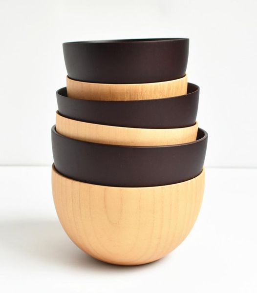 

natural wooden salad bowl deep khaki large round wood soup dining plates premium kitchen utensils set 3 sizes bowls