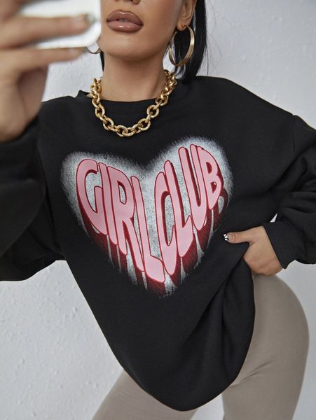 

sxy heart print drop shoulder sweatshirt t2do#, White;black